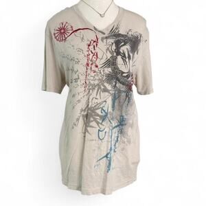 Express Y2K Retro Grunge Graphic V Neck 100% Cotton 2000s T Shirt Shirt Size M